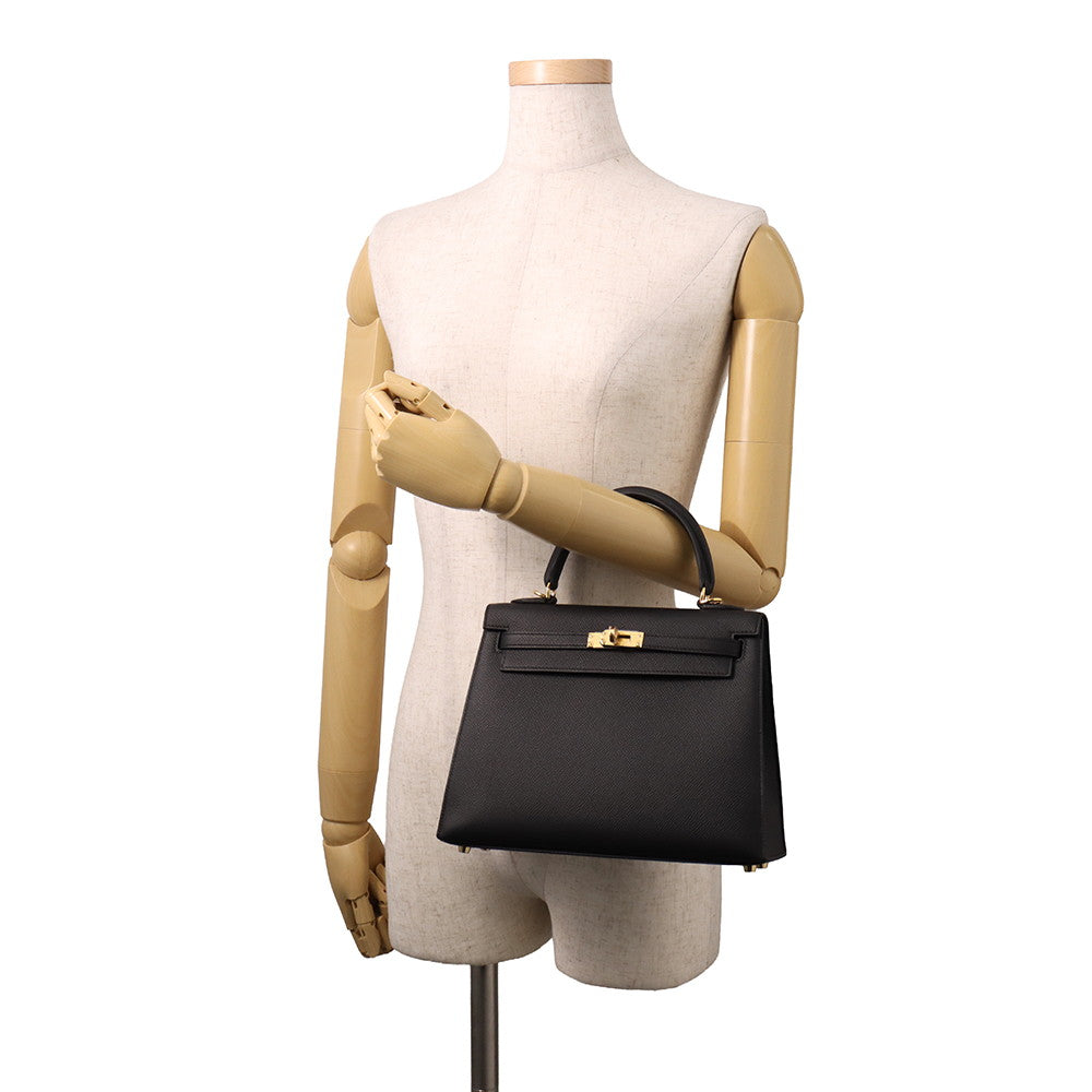 HERMES Kelly Sellier Black Epsom Size 25