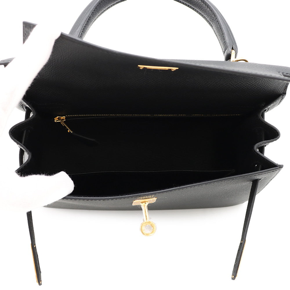 HERMES Kelly Sellier Black Epsom Size 25