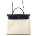 HERMES Herbag zip White/Blue Saphir Toile Military Vache Hunter Leather Size PM