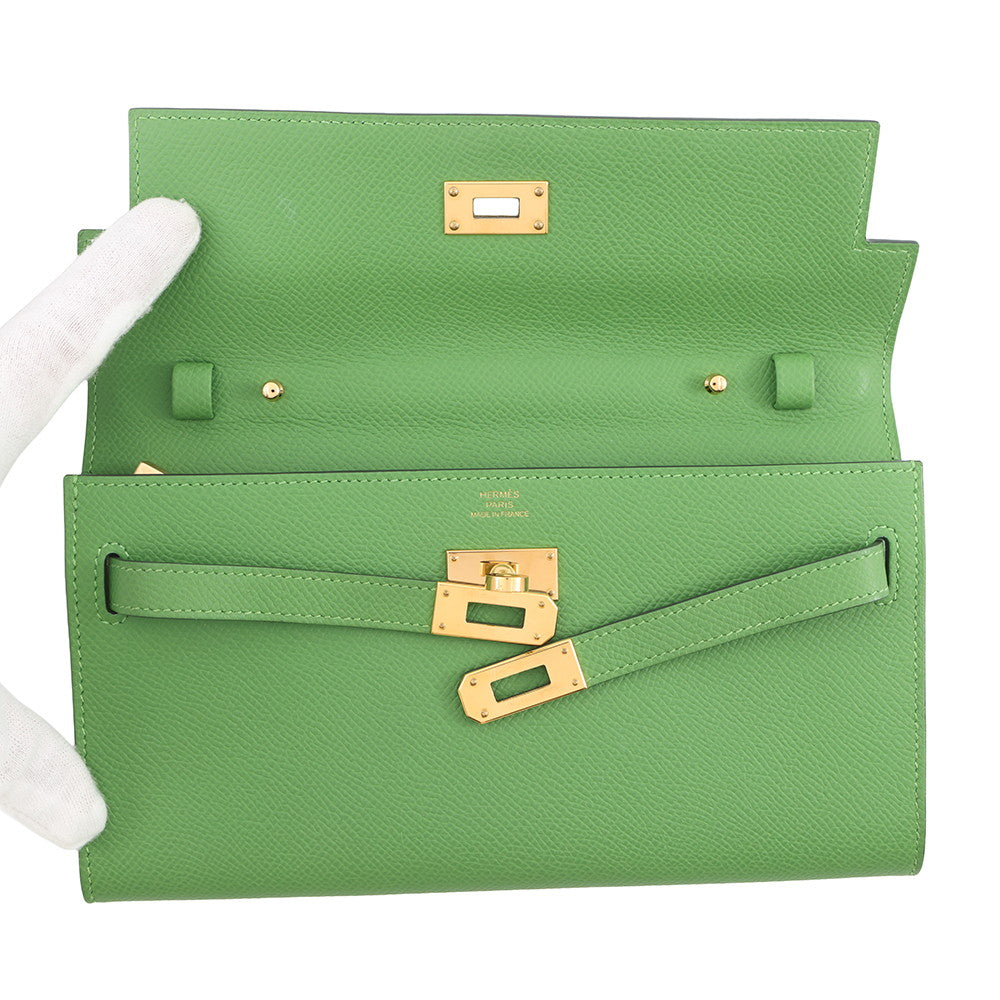 HERMES Kelly Wallet Long To Go Vert Yucca Epsom