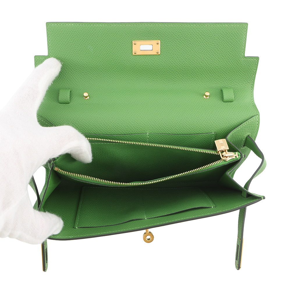HERMES Kelly Wallet Long To Go Vert Yucca Epsom