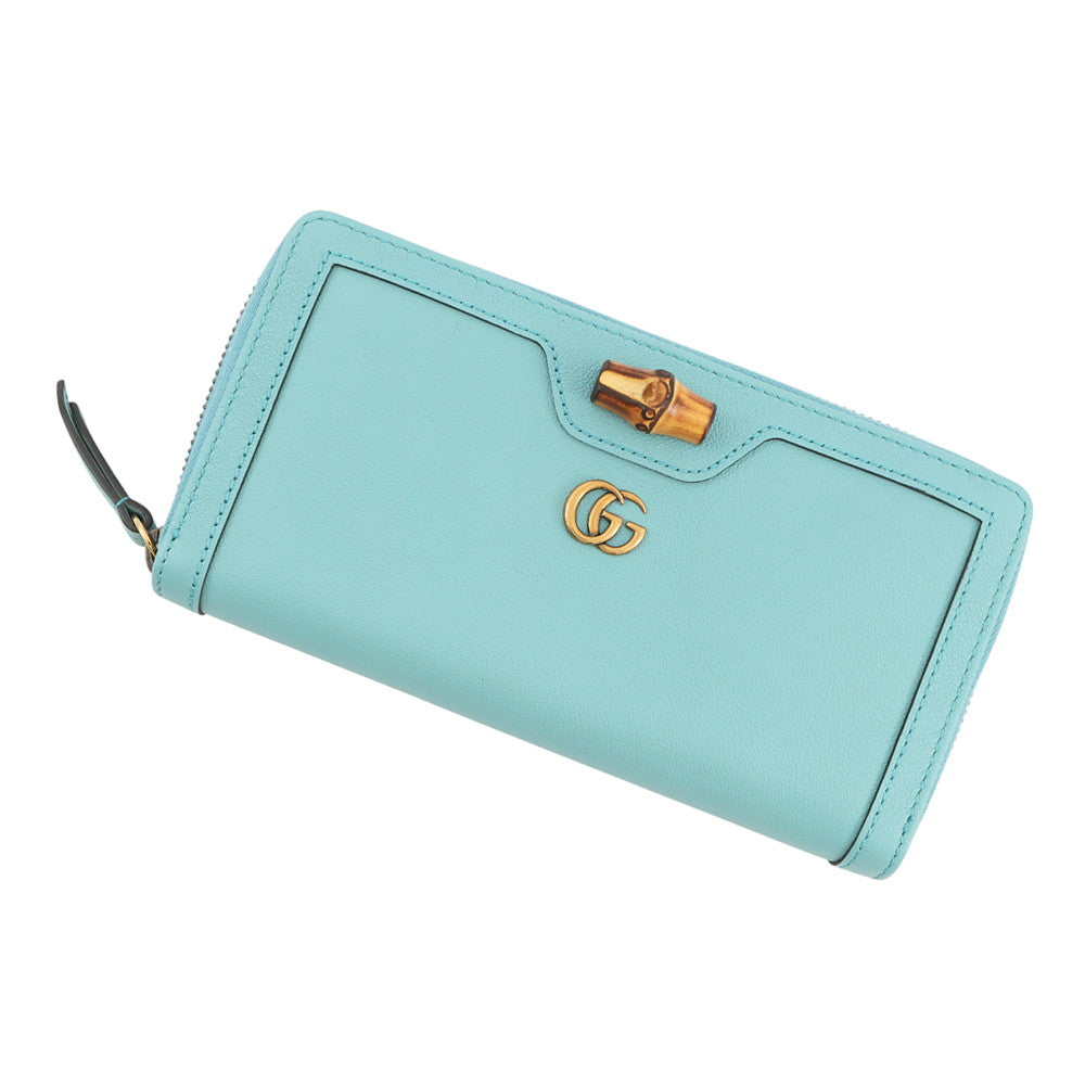 GUCCI Bamboo Diana Zip Around Long Wallet Turquoise658634 Leather