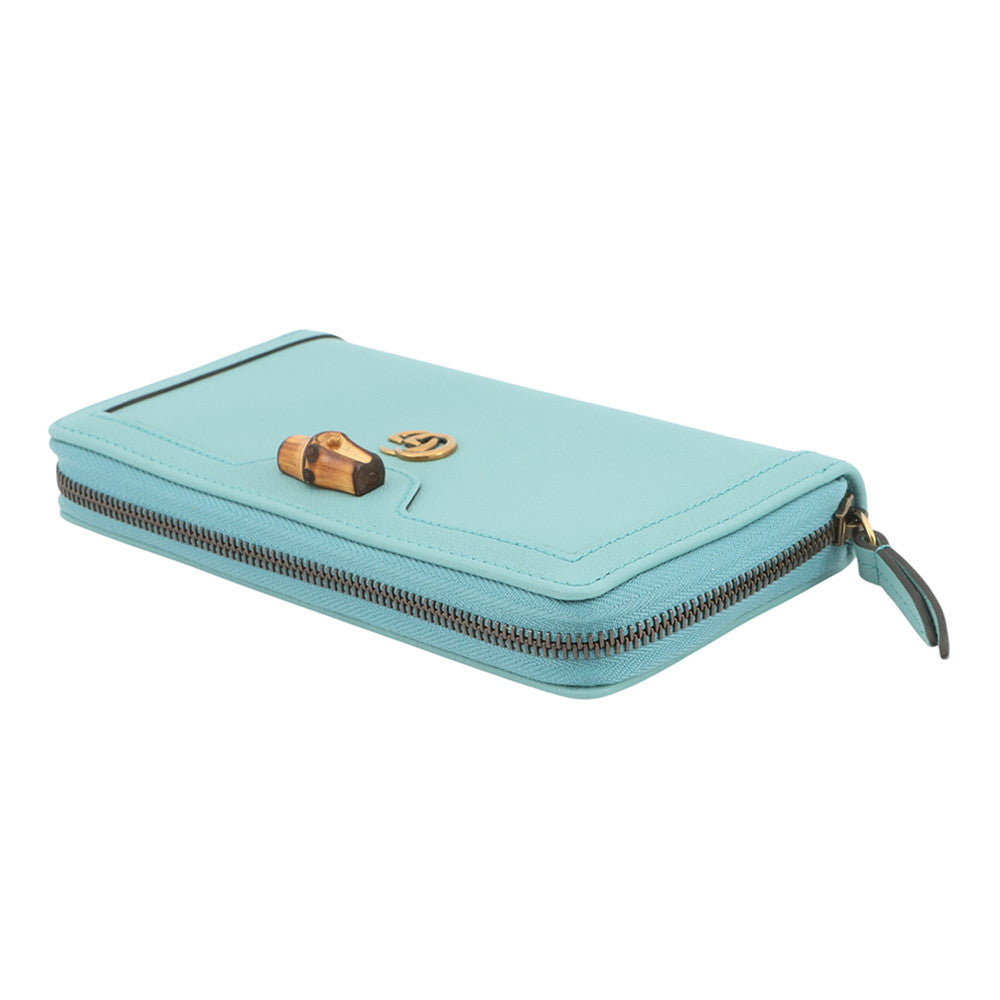 GUCCI Bamboo Diana Zip Around Long Wallet Turquoise658634 Leather