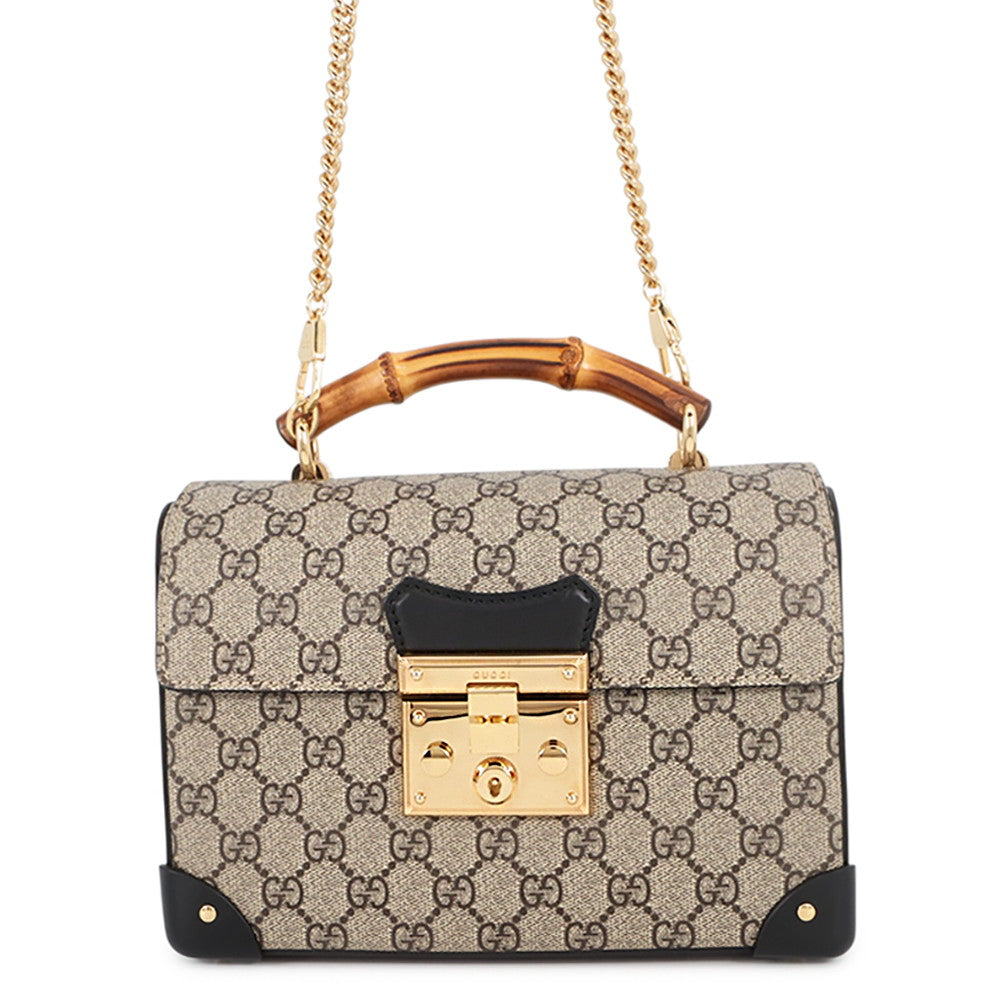 GUCCI Padlock GGSmall Bamboo Shoulder Bag Beige/Black603221 GG Supreme