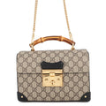 GUCCI Padlock GGSmall Bamboo Shoulder Bag Beige/Black603221 GG Supreme