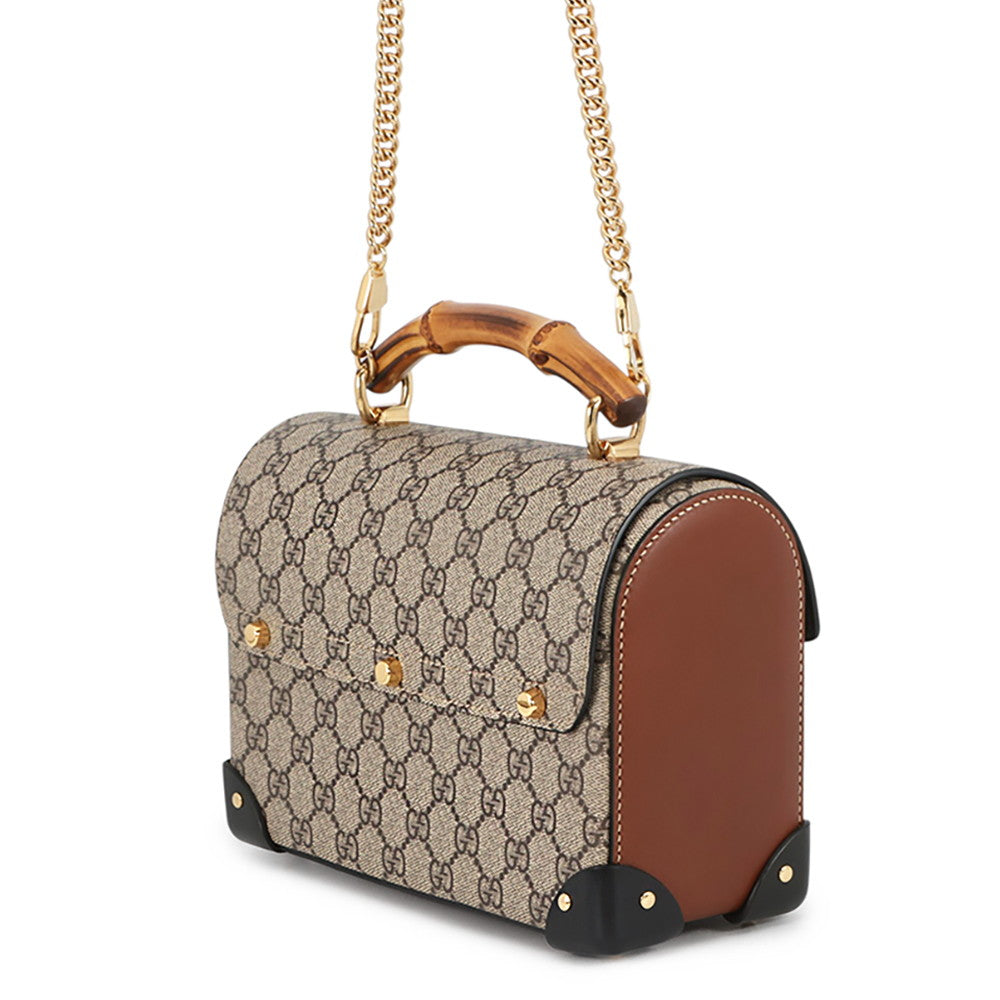 GUCCI Padlock GGSmall Bamboo Shoulder Bag Beige/Black603221 GG Supreme