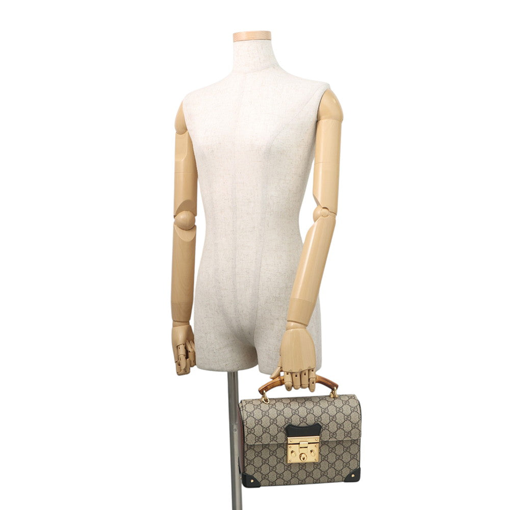 GUCCI Padlock GGSmall Bamboo Shoulder Bag Beige/Black603221 GG Supreme