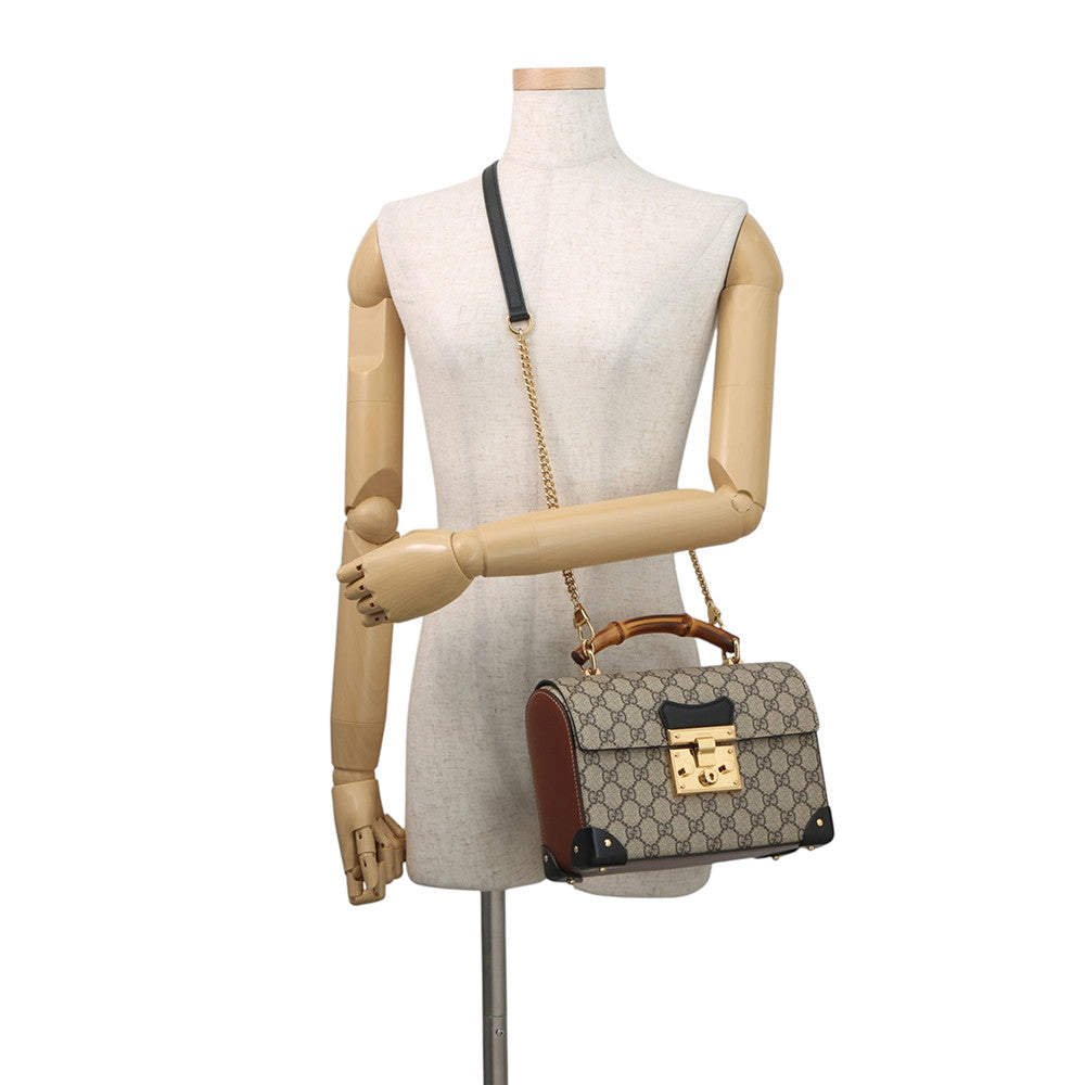 GUCCI Padlock GGSmall Bamboo Shoulder Bag Beige/Black603221 GG Supreme