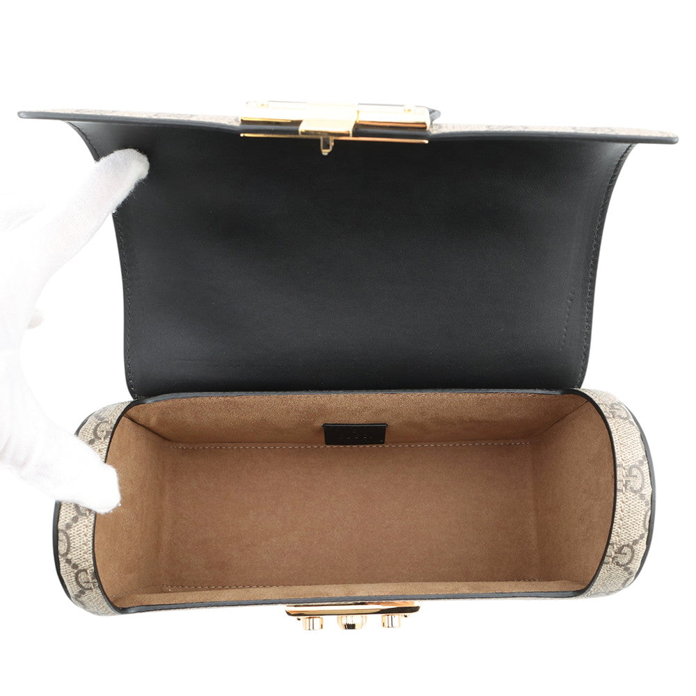 GUCCI Padlock GGSmall Bamboo Shoulder Bag Beige/Black603221 GG Supreme