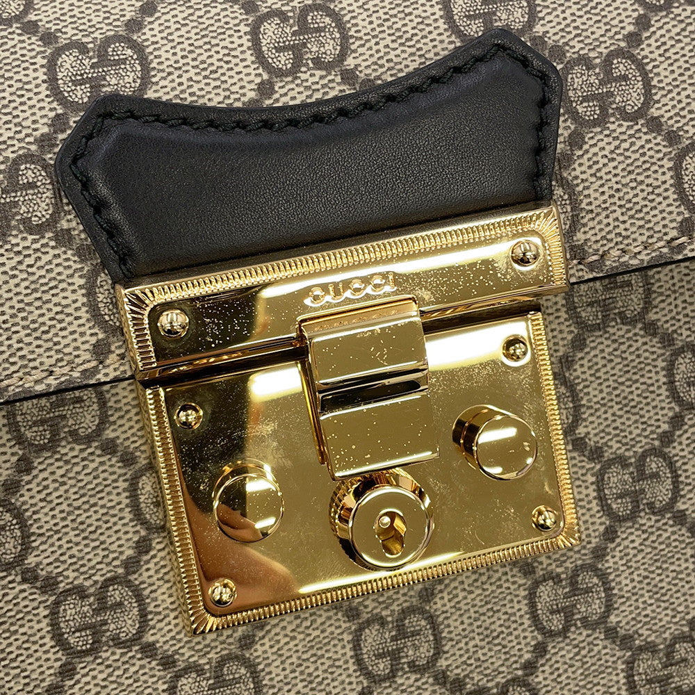 GUCCI Padlock GGSmall Bamboo Shoulder Bag Beige/Black603221 GG Supreme