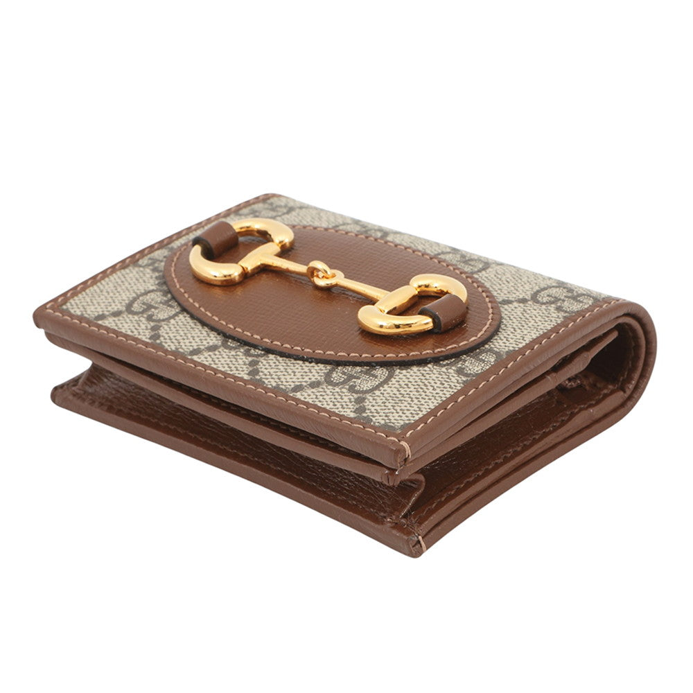 GUCCI GUCCI Horsebit 1955 Tri-fold Wallet Beige/Brown621887 GG Supreme/Leather