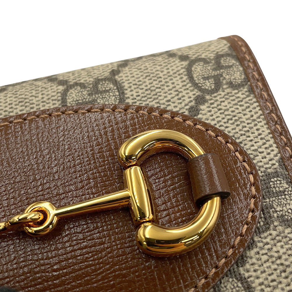 GUCCI GUCCI Horsebit 1955 Tri-fold Wallet Beige/Brown621887 GG Supreme/Leather