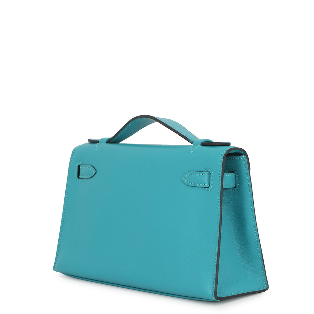 HERMES PochetteKelly Blue Paon Swift Leather