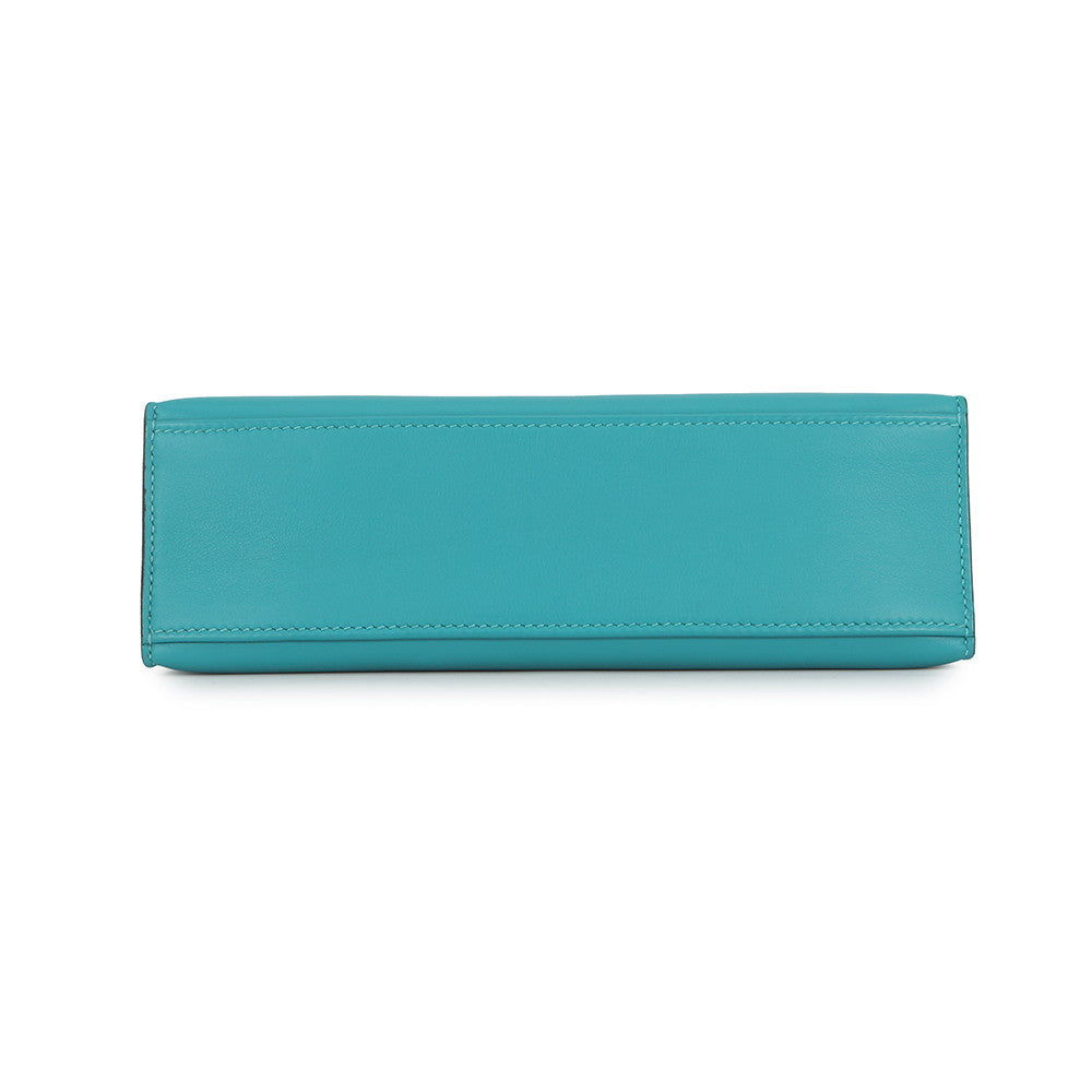 HERMES PochetteKelly Blue Paon Swift Leather