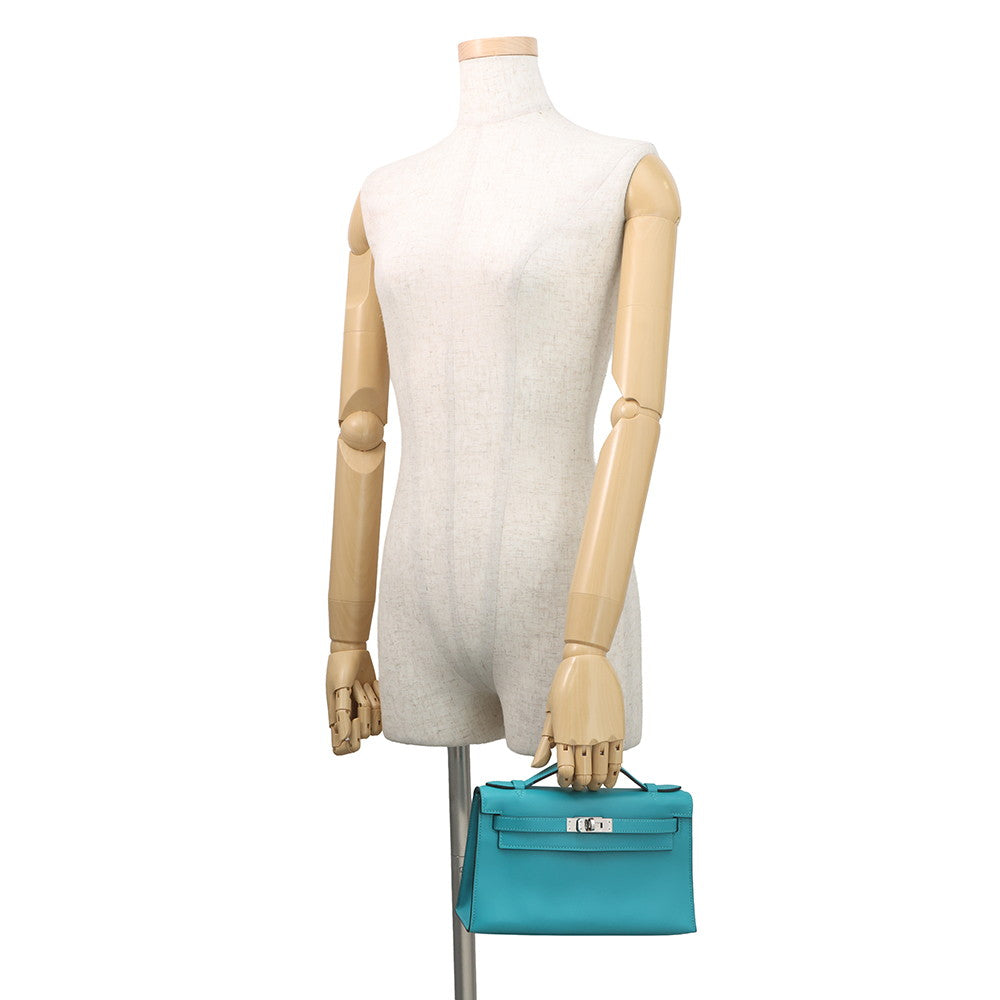 HERMES PochetteKelly Blue Paon Swift Leather