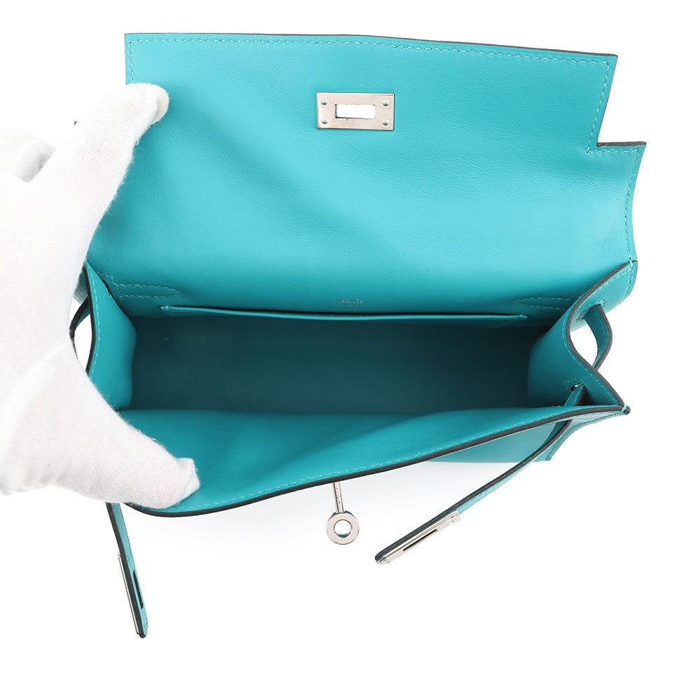HERMES PochetteKelly Blue Paon Swift Leather