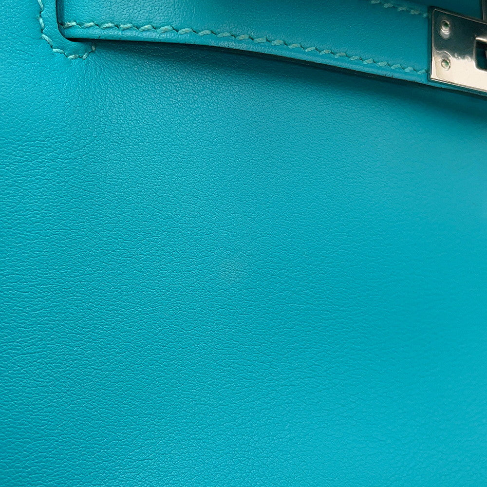 HERMES PochetteKelly Blue Paon Swift Leather