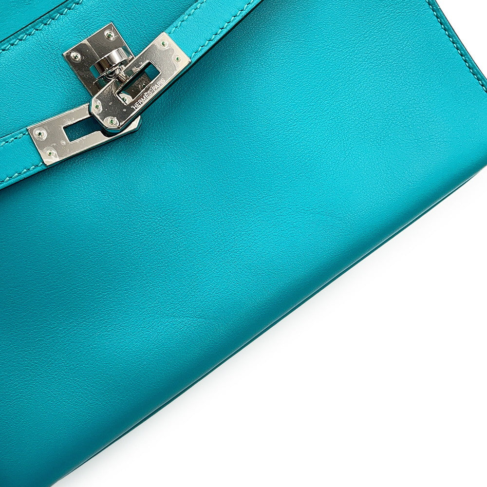 HERMES PochetteKelly Blue Paon Swift Leather