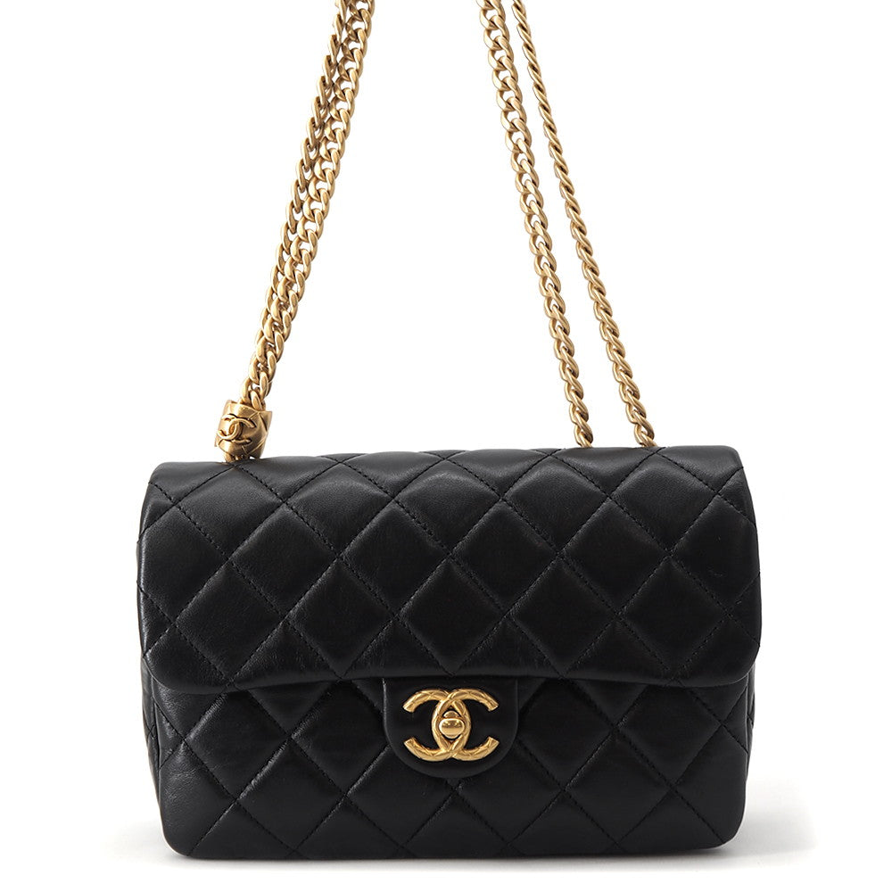 CHANEL Matelasse Single Flap ChainShoulder Bag BlackAS5863 Leather