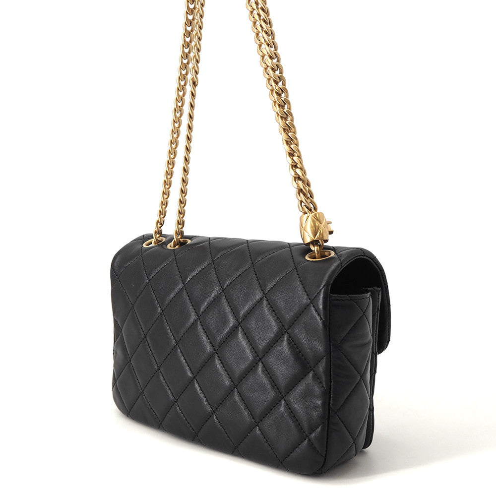 CHANEL Matelasse Single Flap ChainShoulder Bag BlackAS5863 Leather