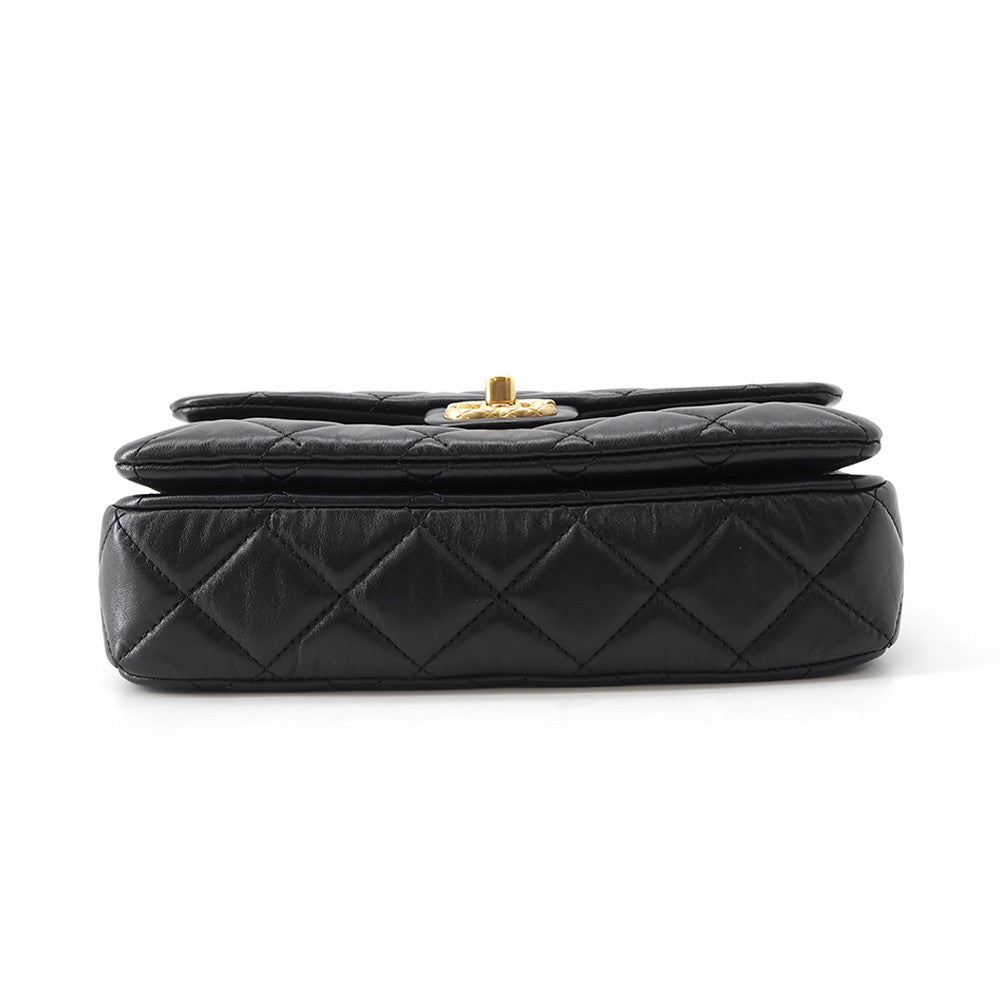 CHANEL Matelasse Single Flap ChainShoulder Bag BlackAS5863 Leather