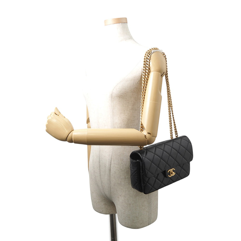 CHANEL Matelasse Single Flap ChainShoulder Bag BlackAS5863 Leather