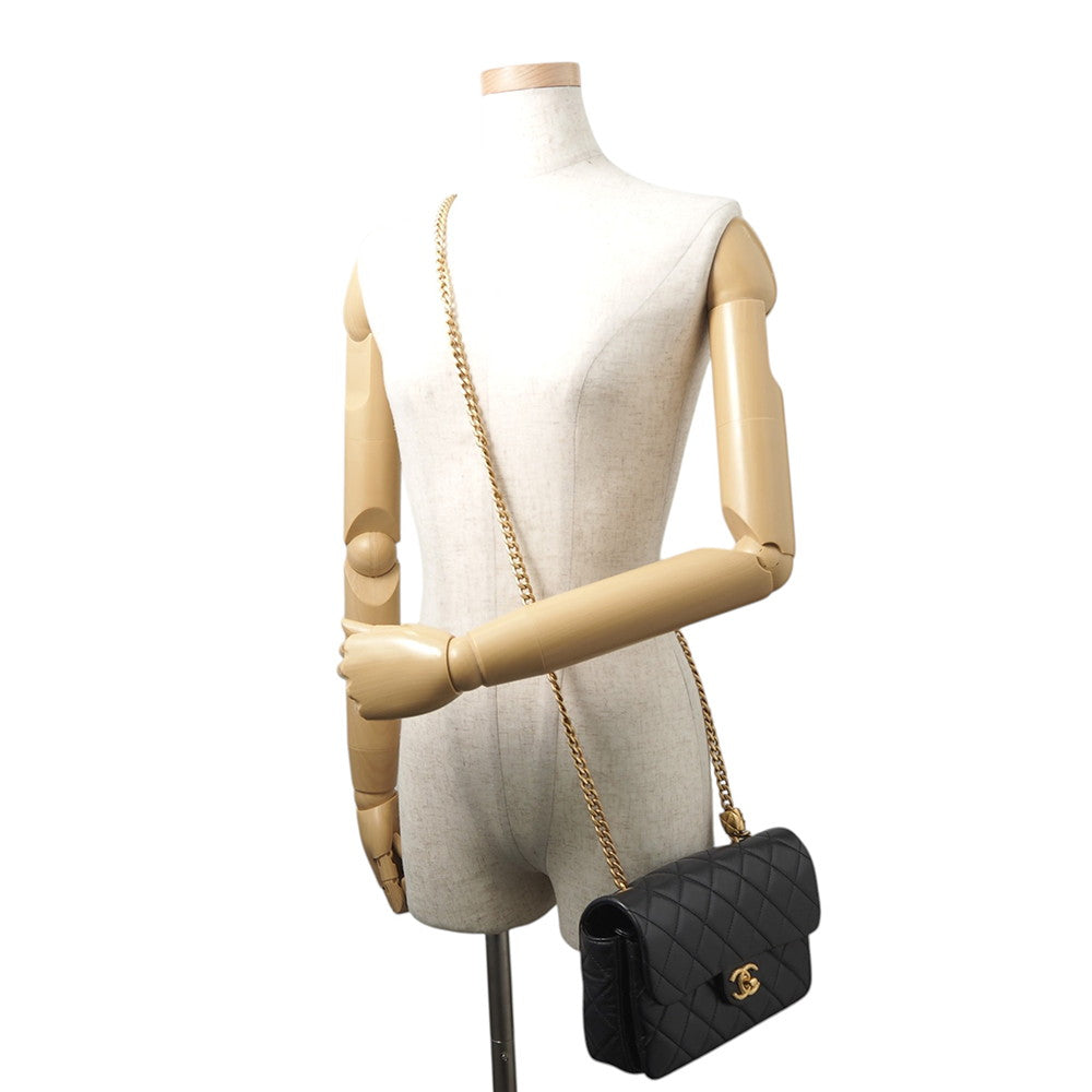 CHANEL Matelasse Single Flap ChainShoulder Bag BlackAS5863 Leather