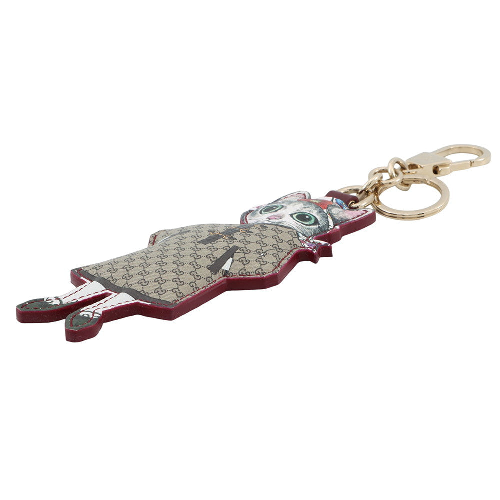 GUCCI Higuchi Yuko Cat Bag Charm Beige/Multicolor844246 GG Supreme Gold Plated
