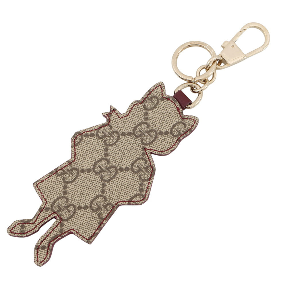 GUCCI Higuchi Yuko Cat Bag Charm Beige/Multicolor844246 GG Supreme Gold Plated