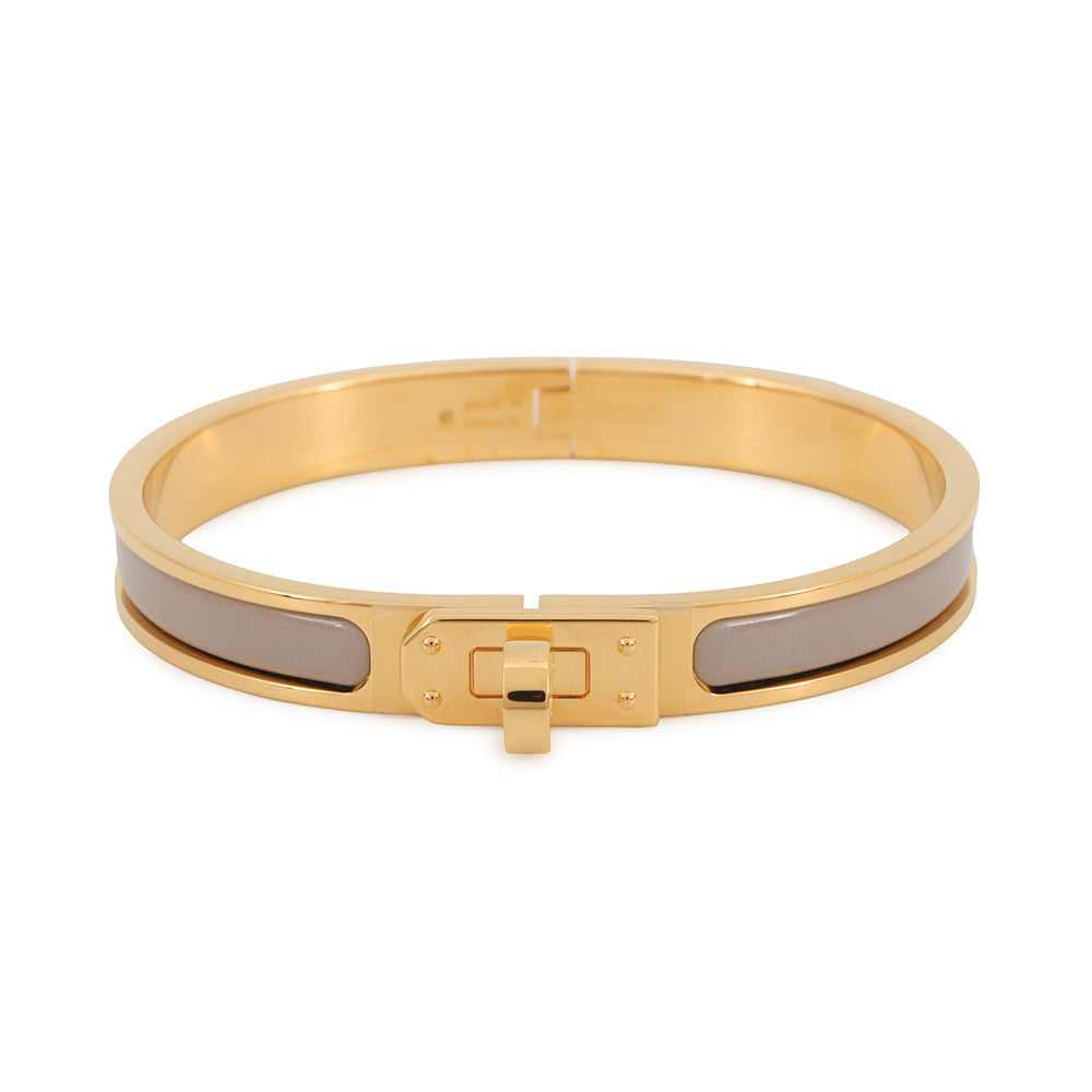 HERMES Mini Clic Kelly Bracelet Size GM Marron Glasse Metal Enamel
