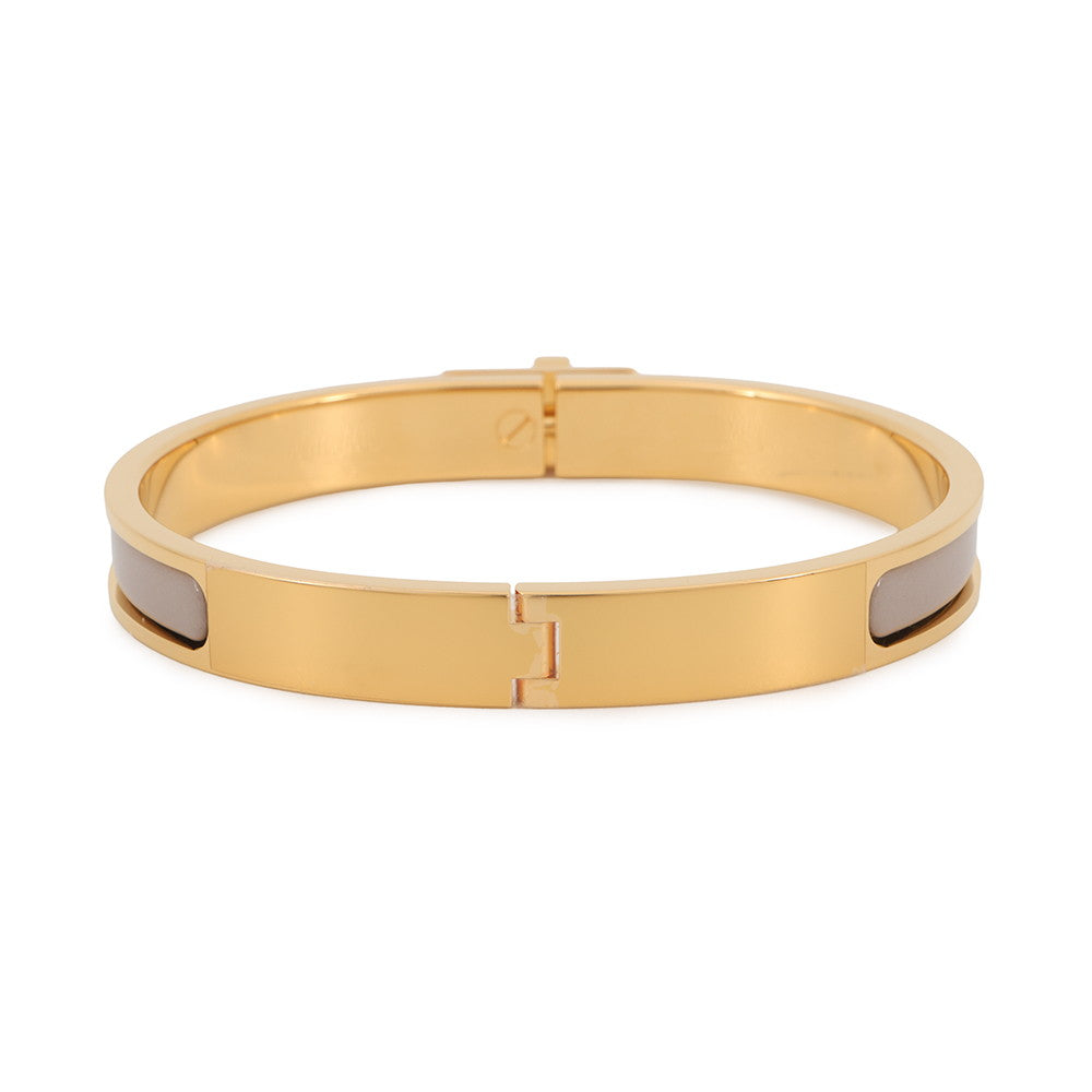 HERMES Mini Clic Kelly Bracelet Size GM Marron Glasse Metal Enamel