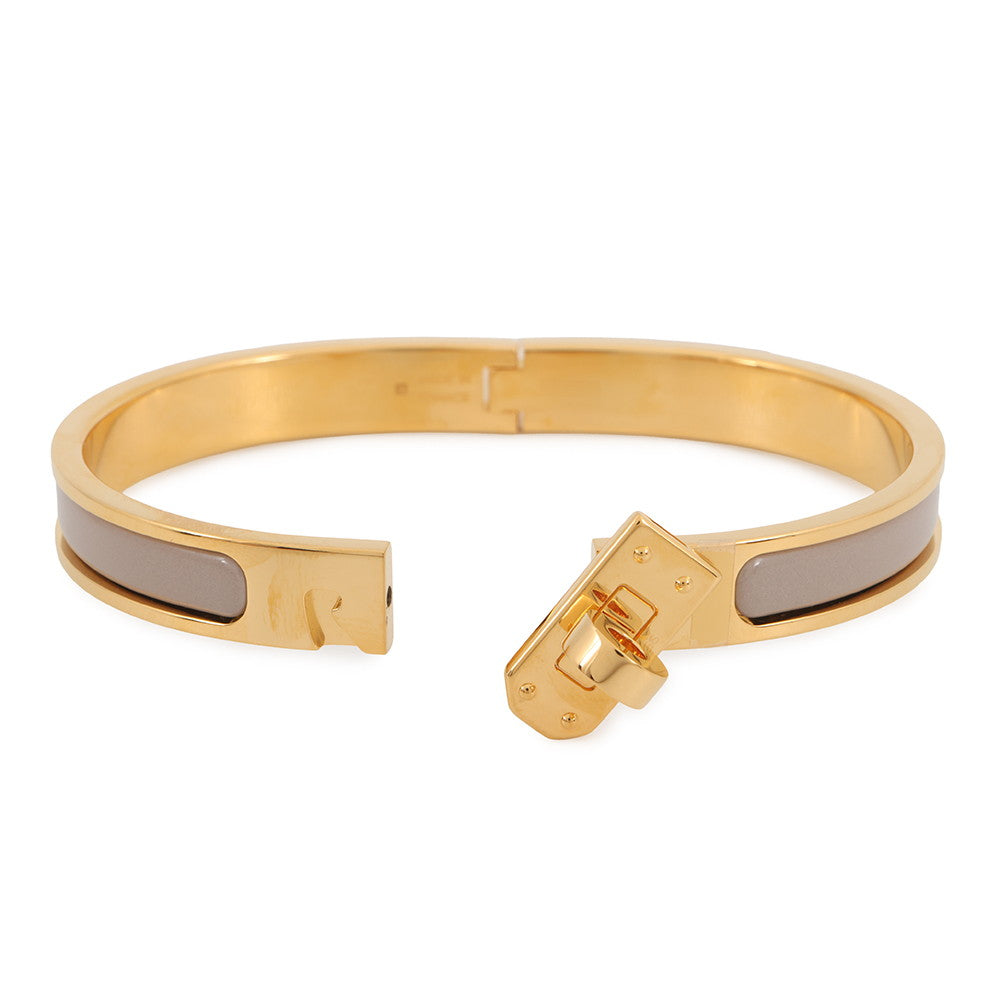 HERMES Mini Clic Kelly Bracelet Size GM Marron Glasse Metal Enamel