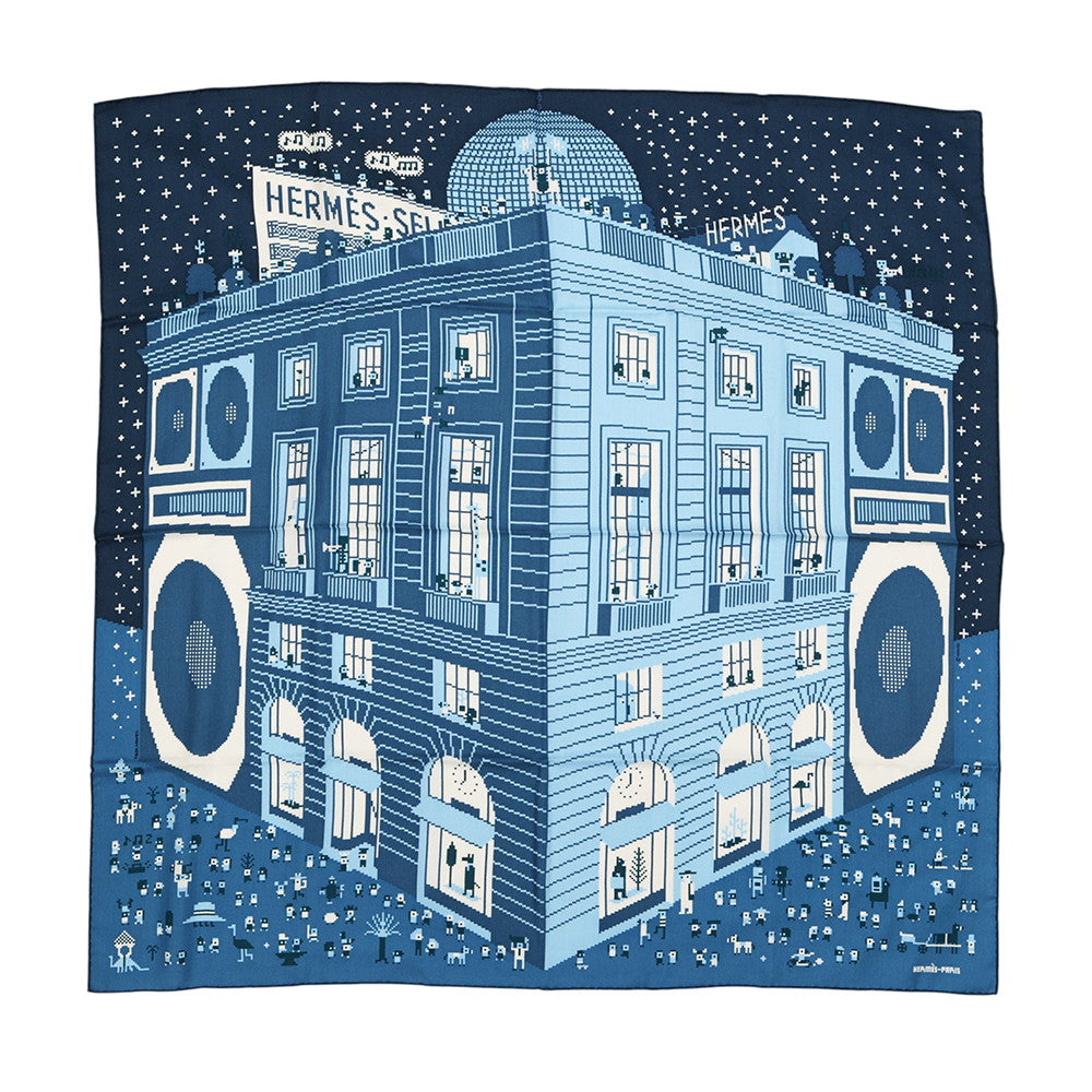 HERMES Giant Square Fauve Party Size 100 Ciel/Marine/WhiteH103808T Cashmere70% Silk30%