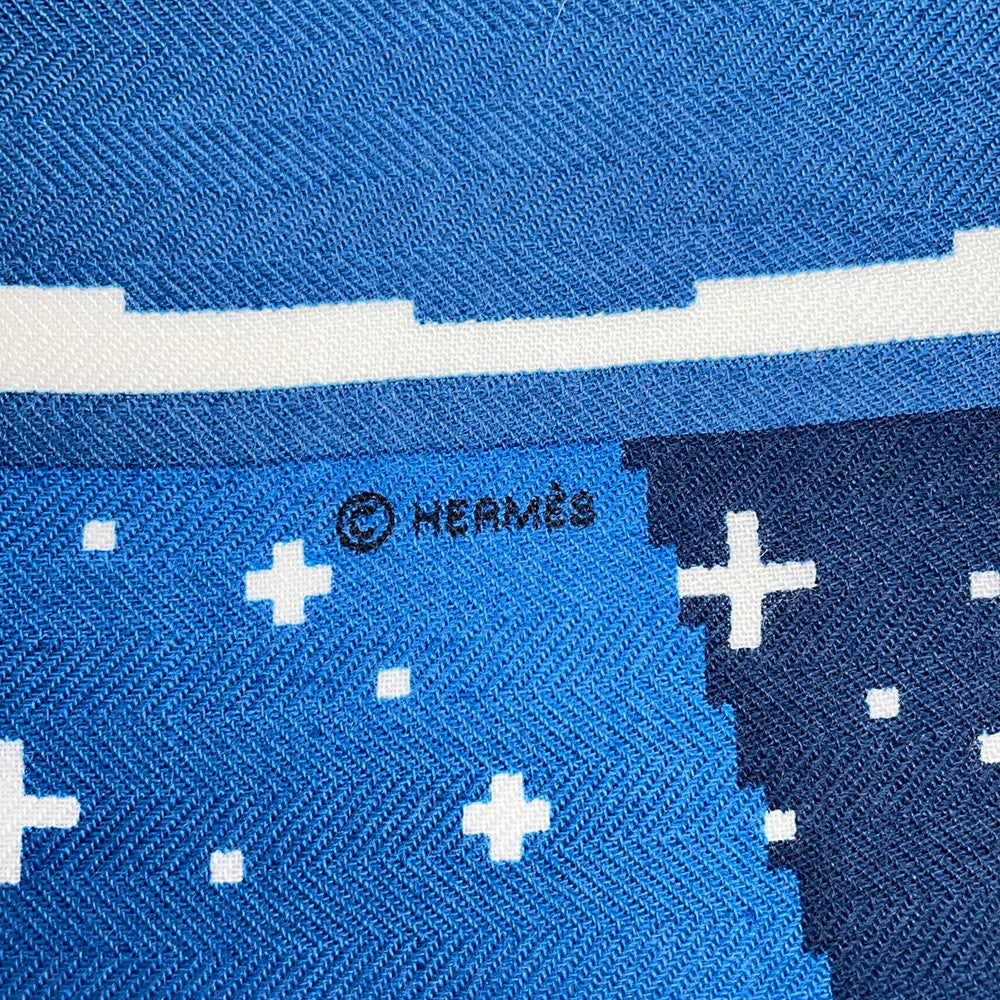 HERMES Giant Square Fauve Party Size 100 Ciel/Marine/WhiteH103808T Cashmere70% Silk30%