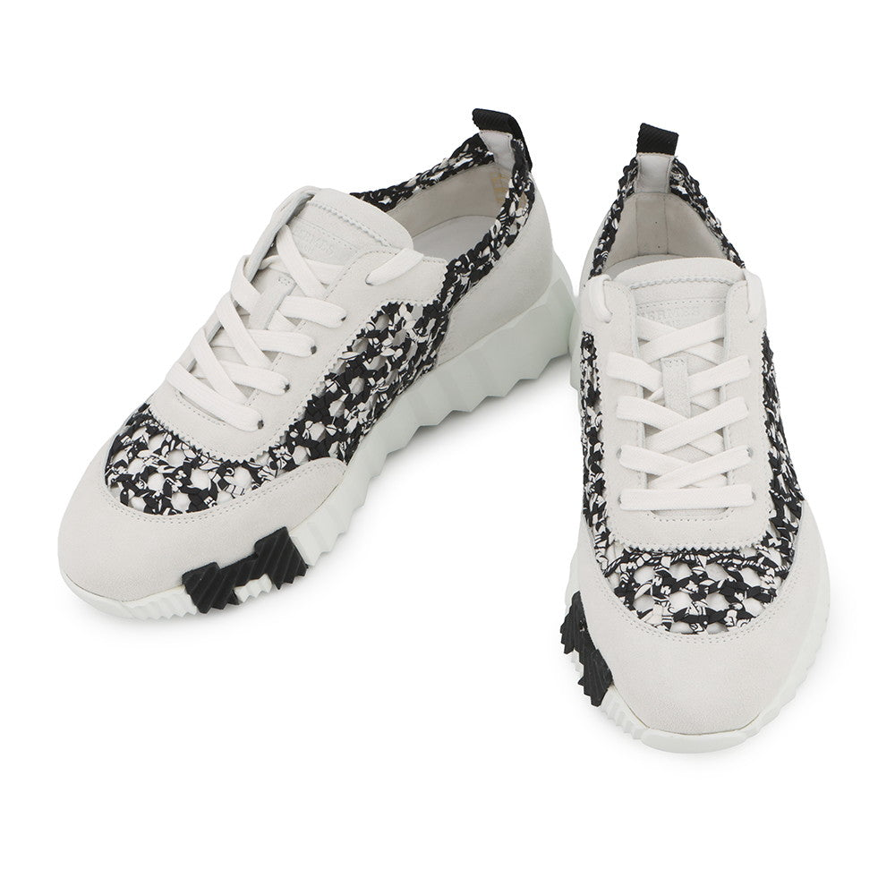 HERMES Sneakers bouncing White/Black241201Z Silk Tressée Amplime Size 37