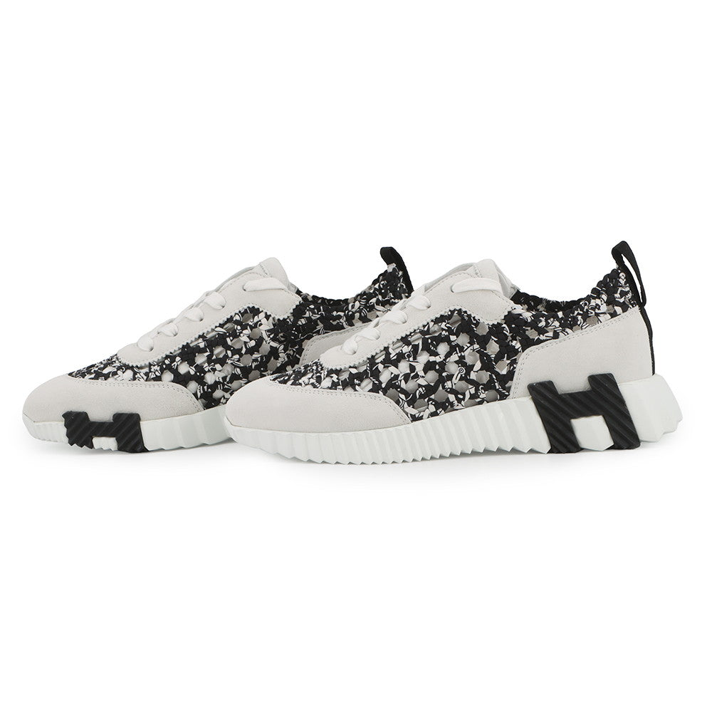 HERMES Sneakers bouncing White/Black241201Z Silk Tressée Amplime Size 37