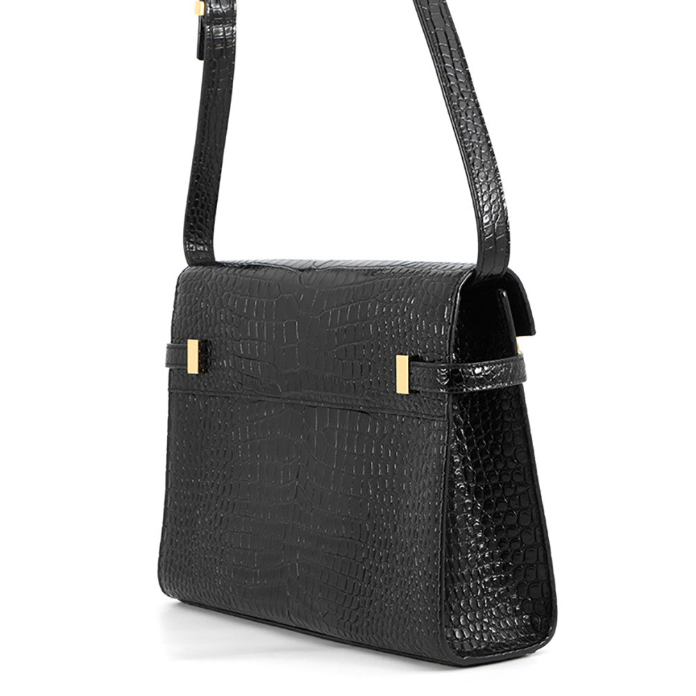 SAINT LAURENT PARIS Manhattan Shoulder Bag Black579271DND0J1000 Croco embossed leather