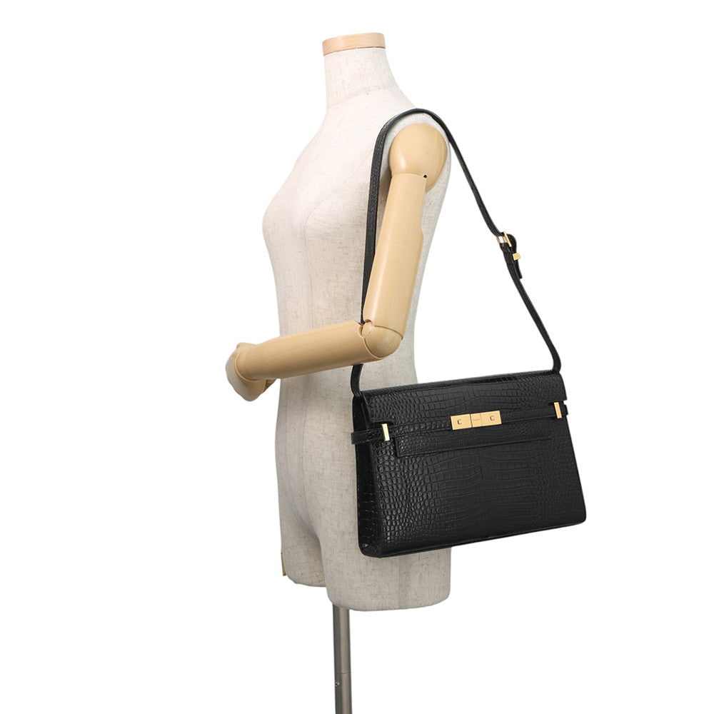SAINT LAURENT PARIS Manhattan Shoulder Bag Black579271DND0J1000 Croco embossed leather
