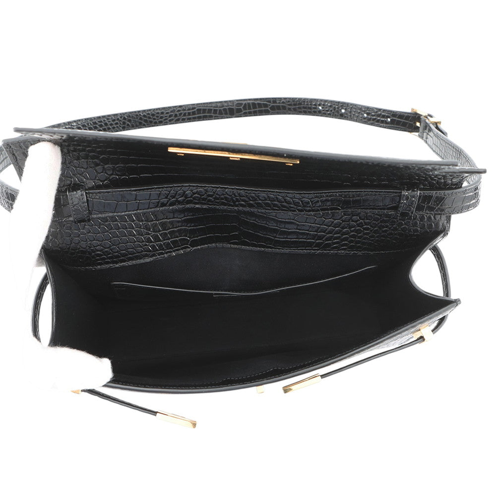 SAINT LAURENT PARIS Manhattan Shoulder Bag Black579271DND0J1000 Croco embossed leather