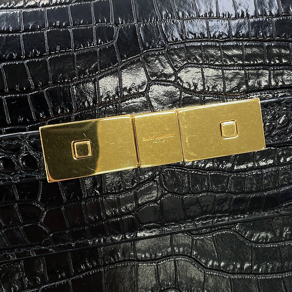 SAINT LAURENT PARIS Manhattan Shoulder Bag Black579271DND0J1000 Croco embossed leather
