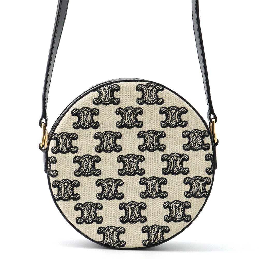 CELINE Triomphe Round Purse Shoulder Bag Black/Ivory10G812CR1.38NO Canvas Leather