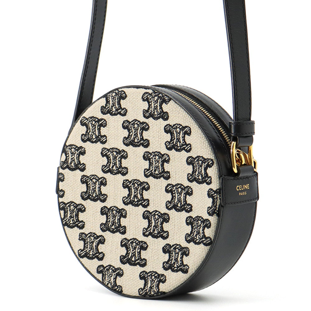 CELINE Triomphe Round Purse Shoulder Bag Black/Ivory10G812CR1.38NO Canvas Leather