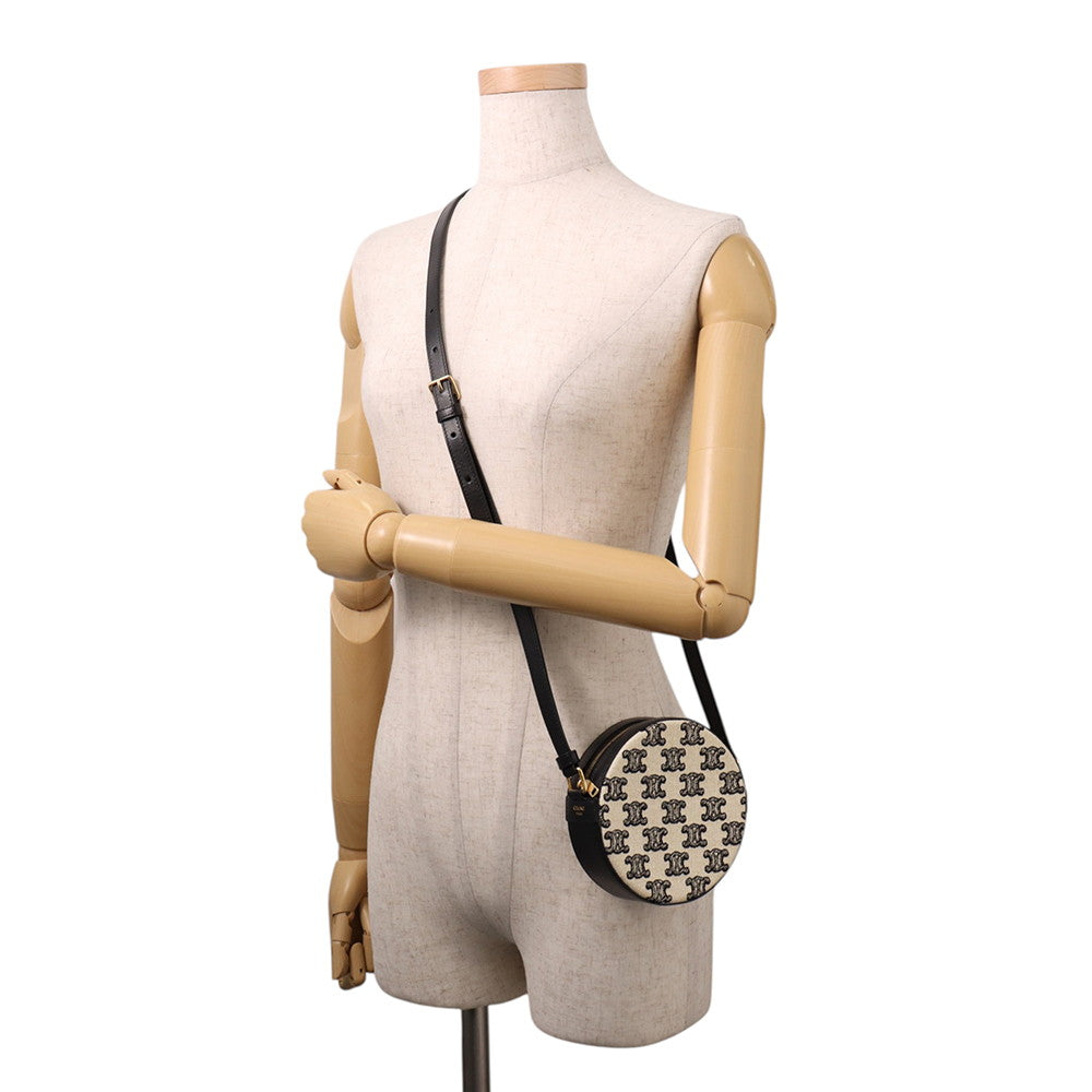 CELINE Triomphe Round Purse Shoulder Bag Black/Ivory10G812CR1.38NO Canvas Leather