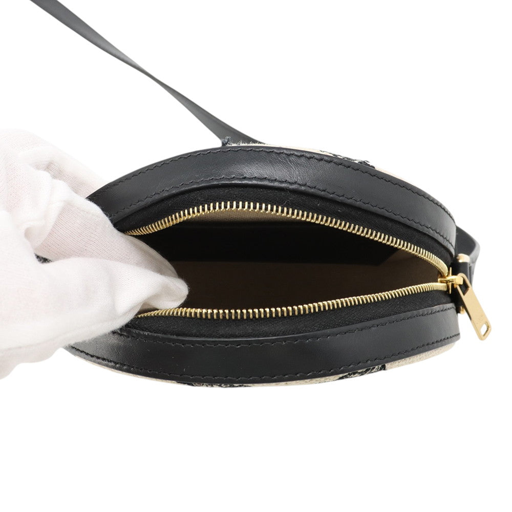 CELINE Triomphe Round Purse Shoulder Bag Black/Ivory10G812CR1.38NO Canvas Leather
