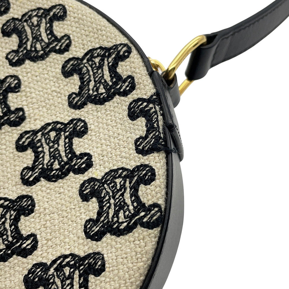 CELINE Triomphe Round Purse Shoulder Bag Black/Ivory10G812CR1.38NO Canvas Leather