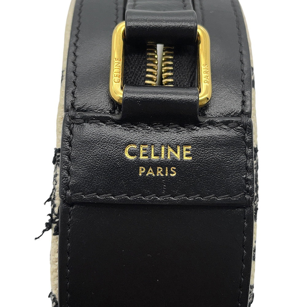 CELINE Triomphe Round Purse Shoulder Bag Black/Ivory10G812CR1.38NO Canvas Leather