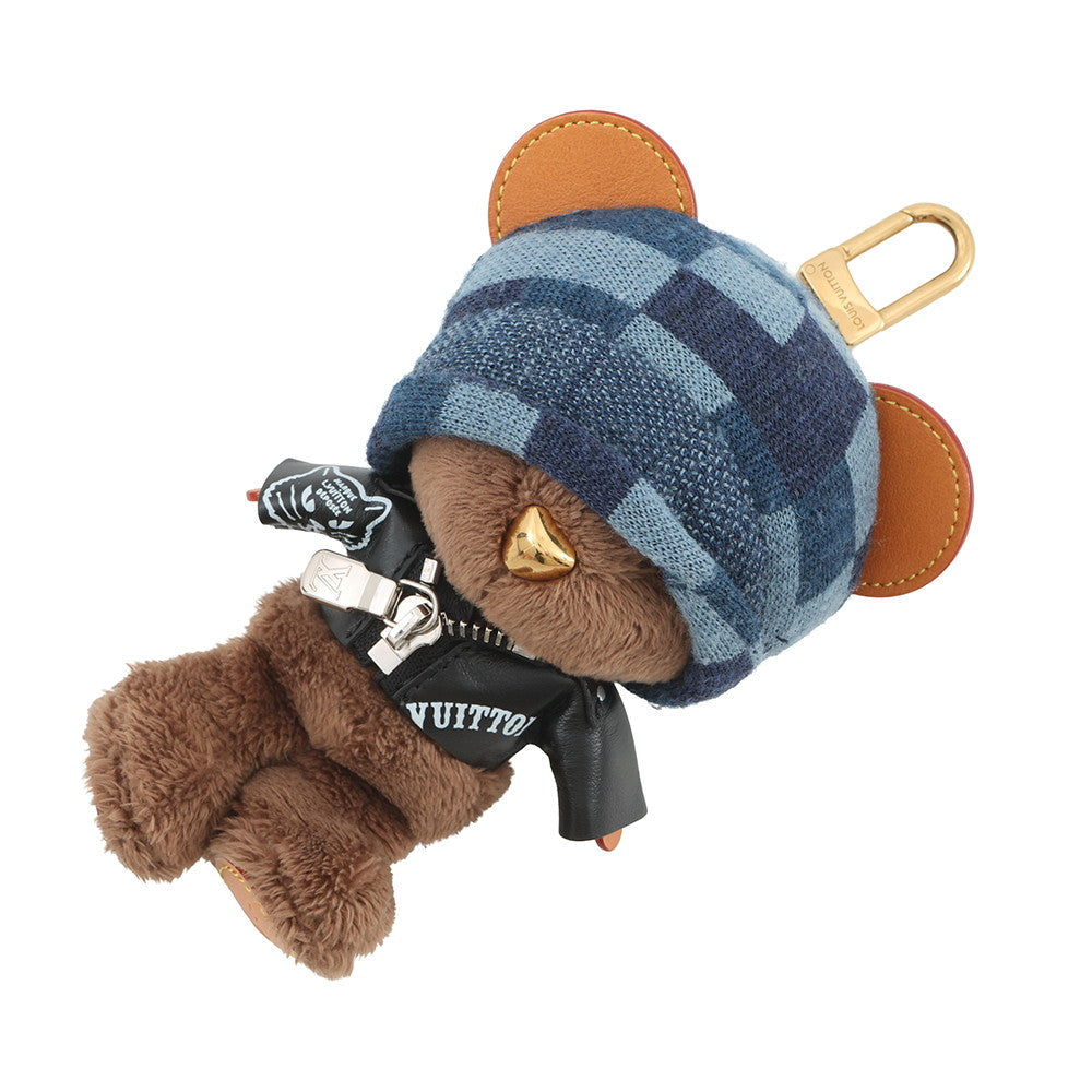 LOUIS VUITTON LV Louis Bear Bag Charm Noir/Blue/BrownM03206 Fake fur