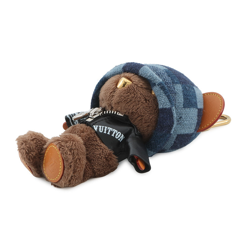 LOUIS VUITTON LV Louis Bear Bag Charm Noir/Blue/BrownM03206 Fake fur