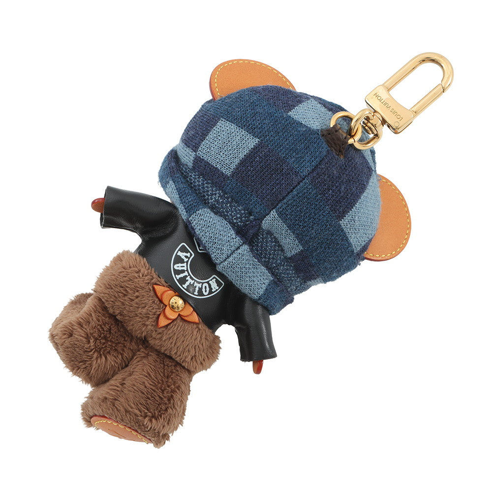 LOUIS VUITTON LV Louis Bear Bag Charm Noir/Blue/BrownM03206 Fake fur