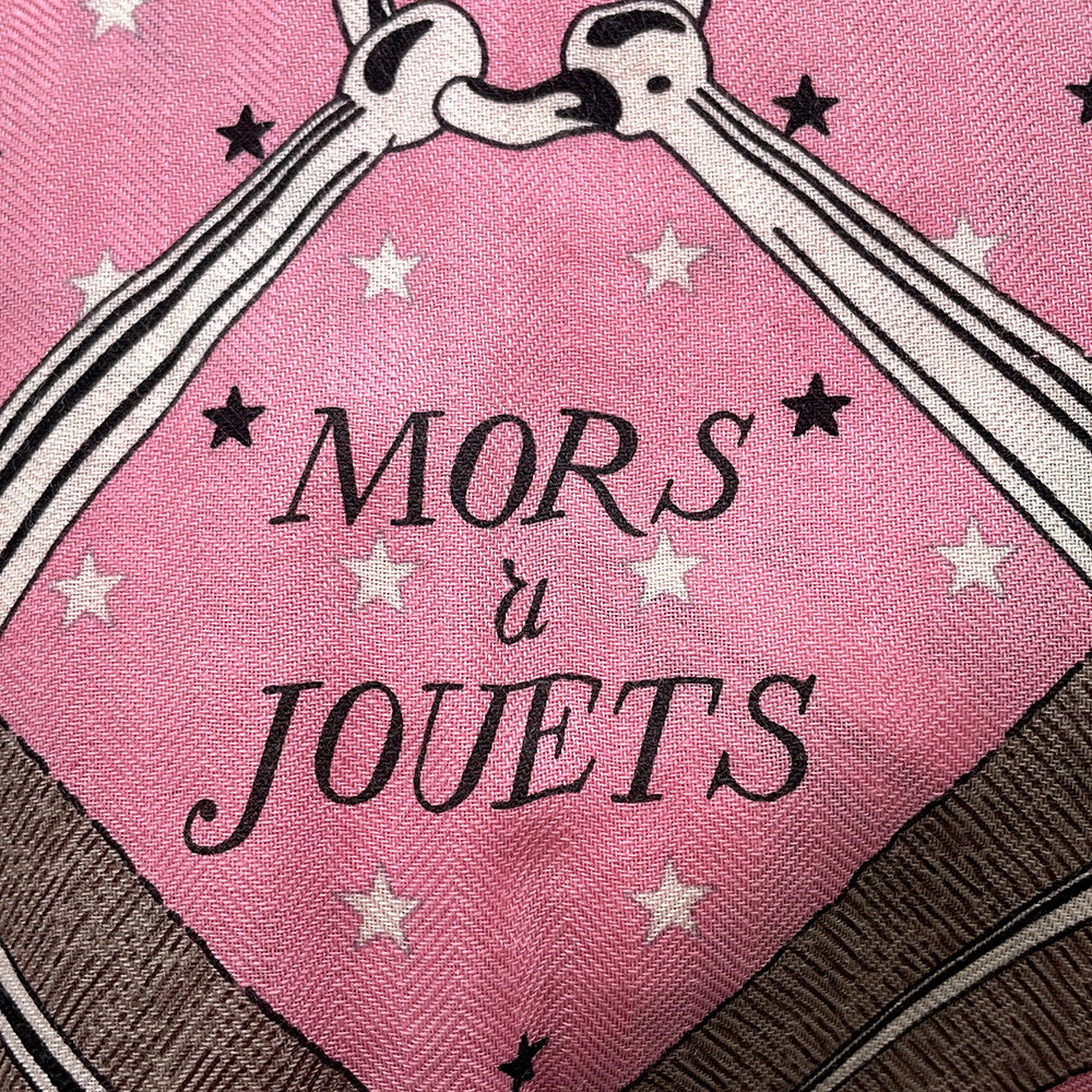 HERMES Carre Jean Mors A Jouets Size 140 Rose/Black/Etoupe Cashmere70% Silk30%